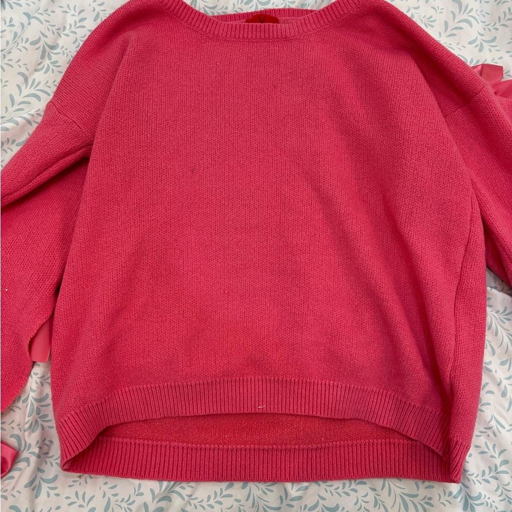 V CRISTINA CUTE COQUETTE PINK SWEATER WITH BOWS SIZE XL